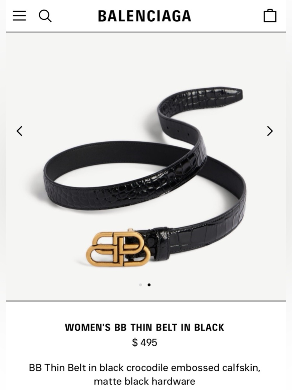 Balenciaga Black Croc Embossed Leather Belt with Gold Buckle SZ 80